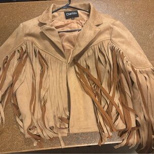 Chic Taupe Fringe Leather Jacket
